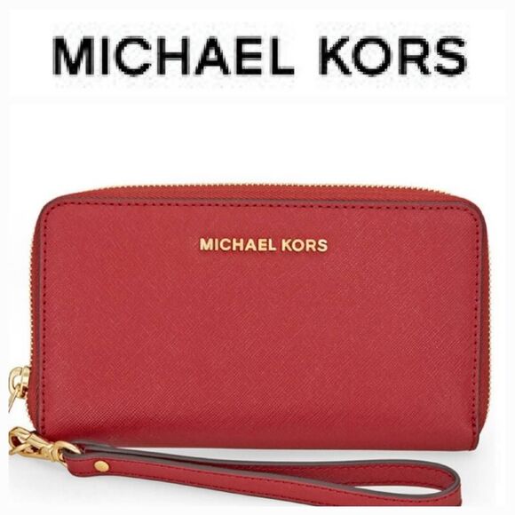 Michael Kors Jet Set Travel Large Smartphone Wristlet- Burnt Red - Picture 1 of 12